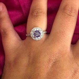Lab created purple quartz rhodium plated ring
